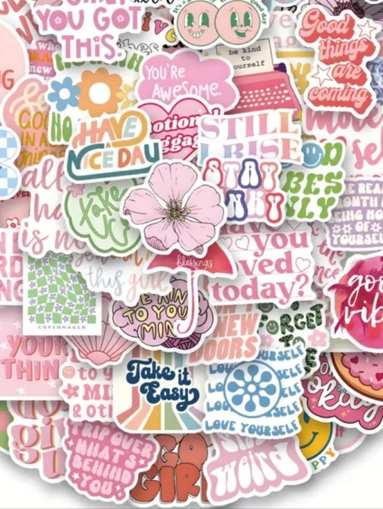 Other - Colorful Positive Phrase Sticker Pack (50 Ct)- Pastel Floral & Retro Designs